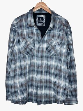 Prana Plaid Snap Front Heavy Shirt Shacket SZ XL Gray Brown Waffle Thermal Lined